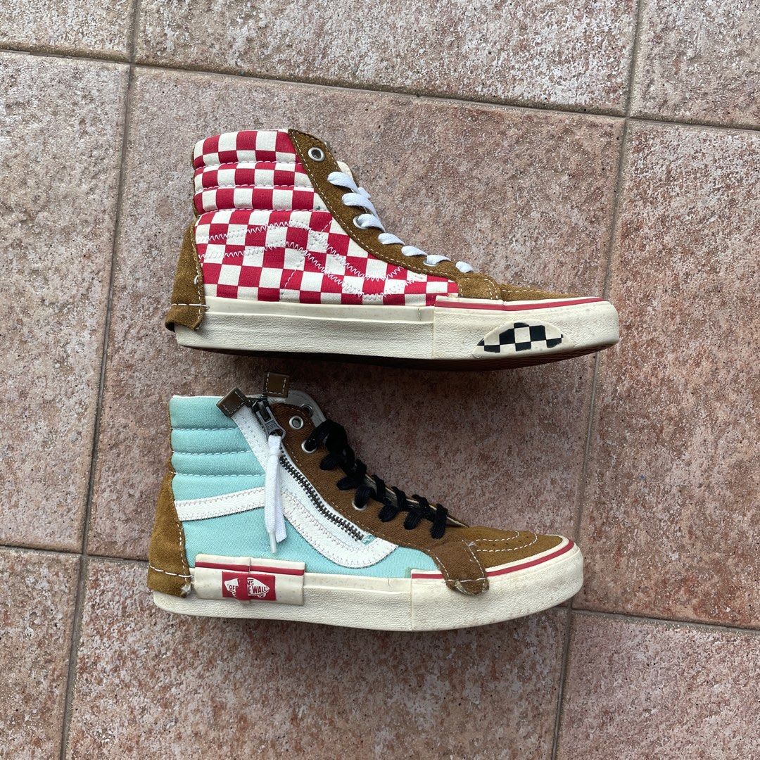 Vans Blue Brown Red Checkered Hi Tops Women s Fashion Footwear Sneakers on Carousell