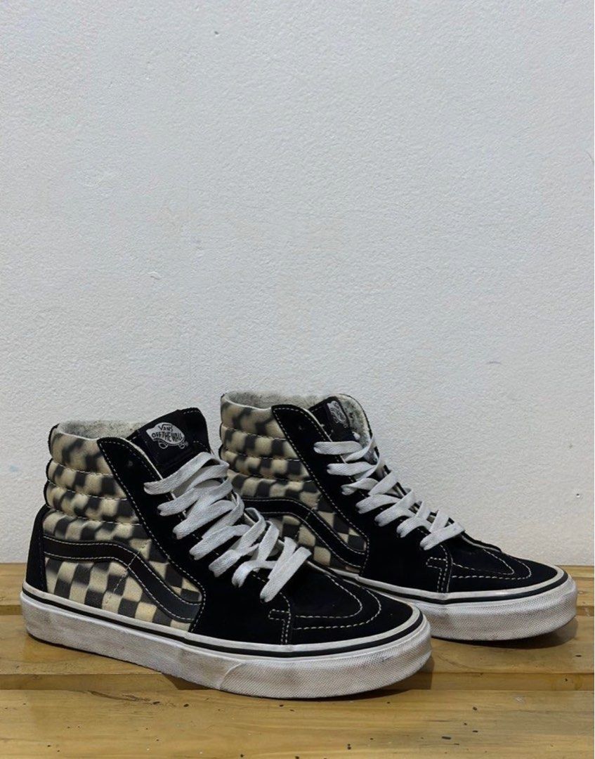 Vans Sk8 Hi Checkerboard Blur Fesyen Wanita Sepatu di Carousell