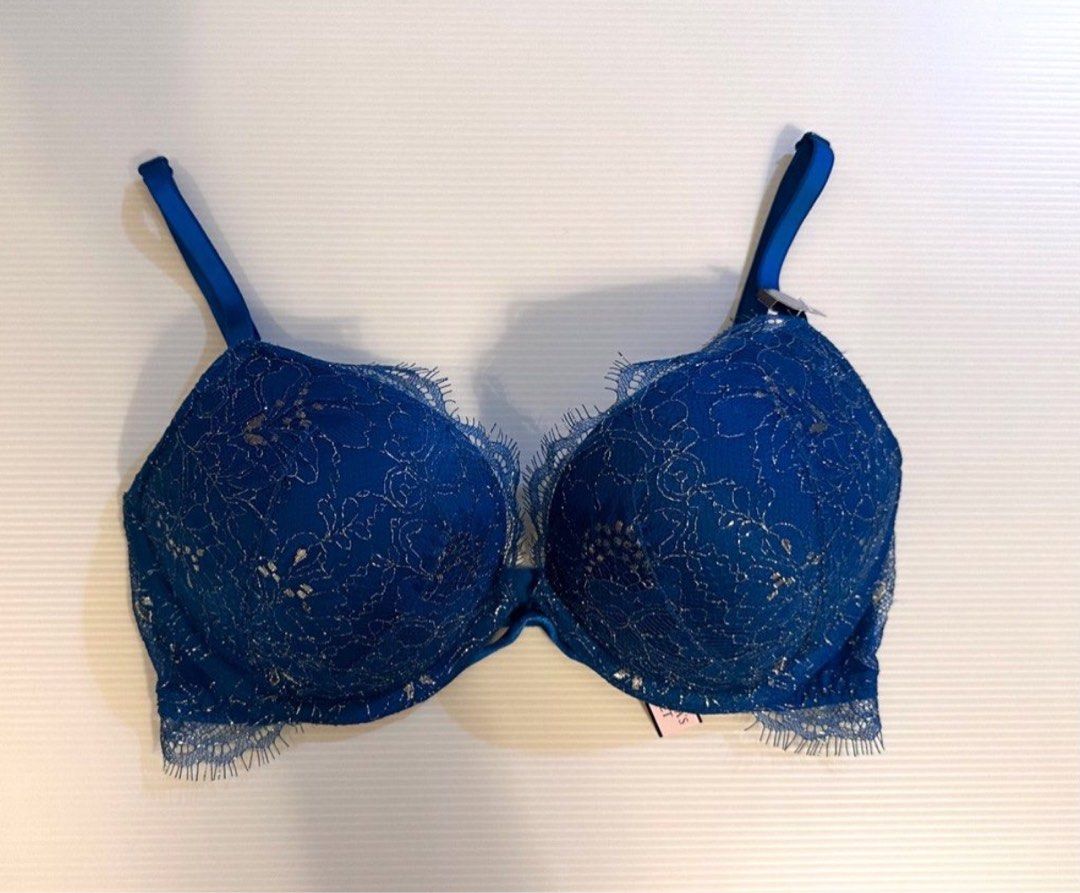Victoria’s Secret Bombshell Blue Golden Lace-Add 2 Cup Sizes (32D ...
