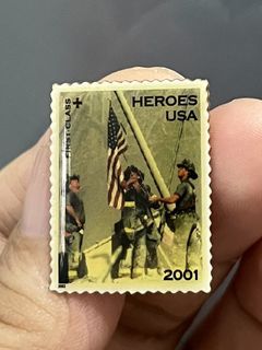 Vintage Pin Brooch - USPS Metal Enamel Stamp Heroes 2001 First Class Flag USA
