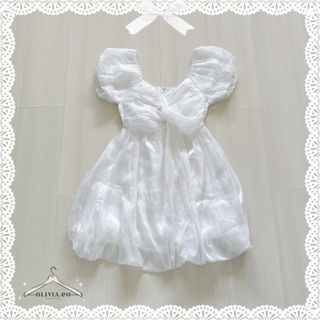 white shiny puff sleeves korean chinese style bubble dress