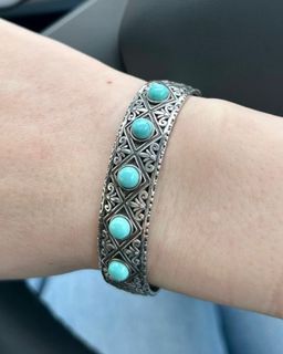 湖北原礦天然綠叢石925純銀手鐲untreated turquoise sterling silver bangle64214075857539110