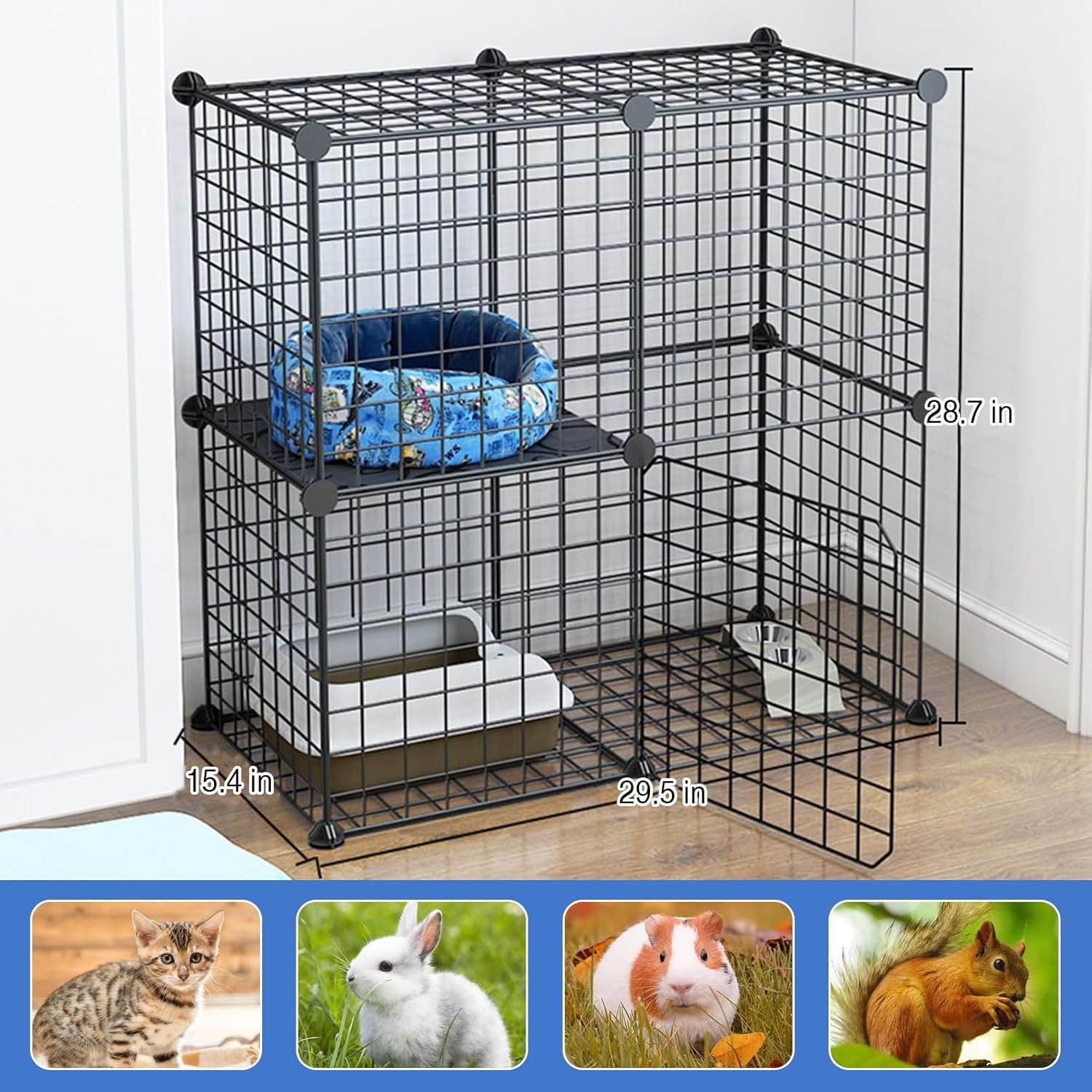 BNOSDM 2 Tier Cat Cage Indoor Detachable Metal Wire Kitten Cage DIY Pet Cat Kennel Enclosures with Door for Kitten Small Animals White White Pet Supplies Homes Other Pet Accessories on