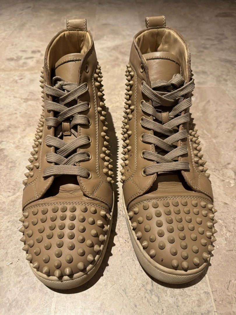 Christian Louboutin White Metallic Gold Leather Louis Spikes High Top trainers Size 43 Men s Fashion Footwear Sneakers on Carousell