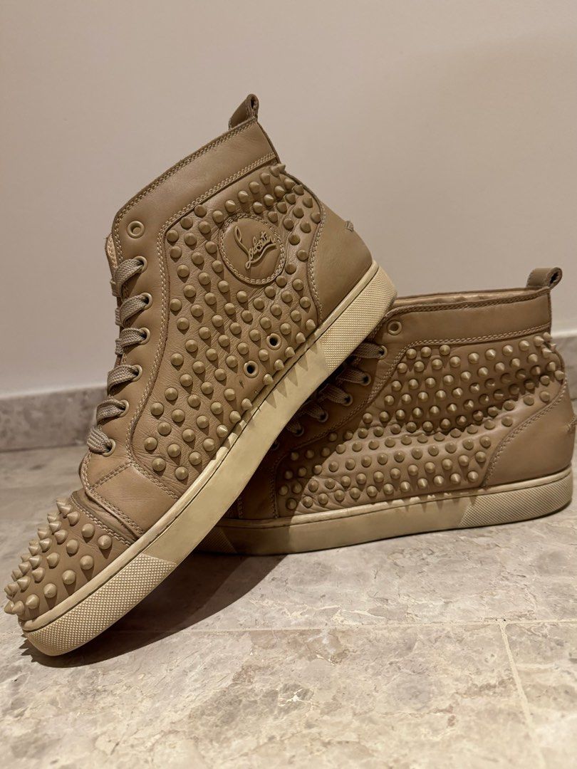 Christian Louboutin White Metallic Gold Leather Louis Spikes High Top trainers Size 43 Men s Fashion Footwear Sneakers on Carousell