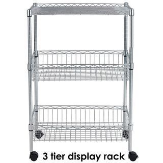 CLEARANCE SALE 3 Tier Wire Shelves Display Rack Basket Organizer 60x35x90cm (Chrome)