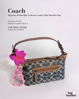 Coach Signature Denim Blue and Brown Leather Mini Shoulder Bag