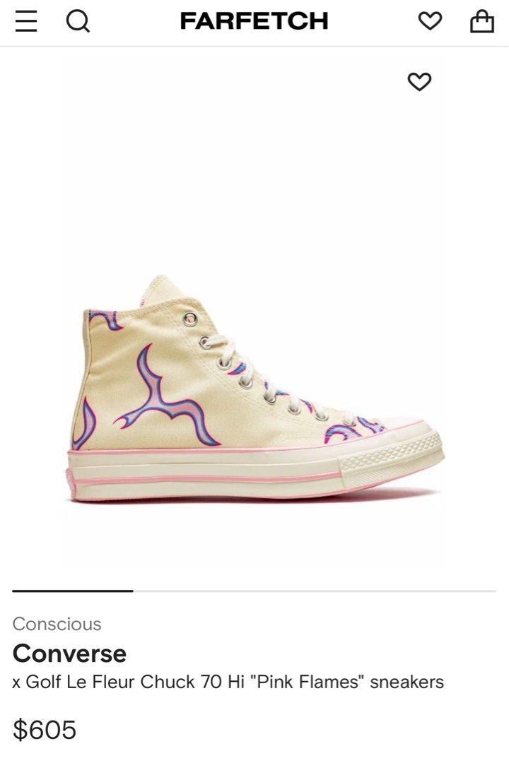 Conscious Converse x Golf Le Fleur Chuck 70 Hi Pink Flames sneakers Size39 Women s Fashion Footwear Sneakers on Carousell