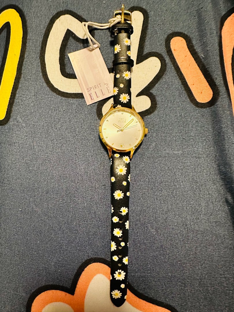 ELLE SPIRIT GENUINE LEATHER FLOWERY WATCH