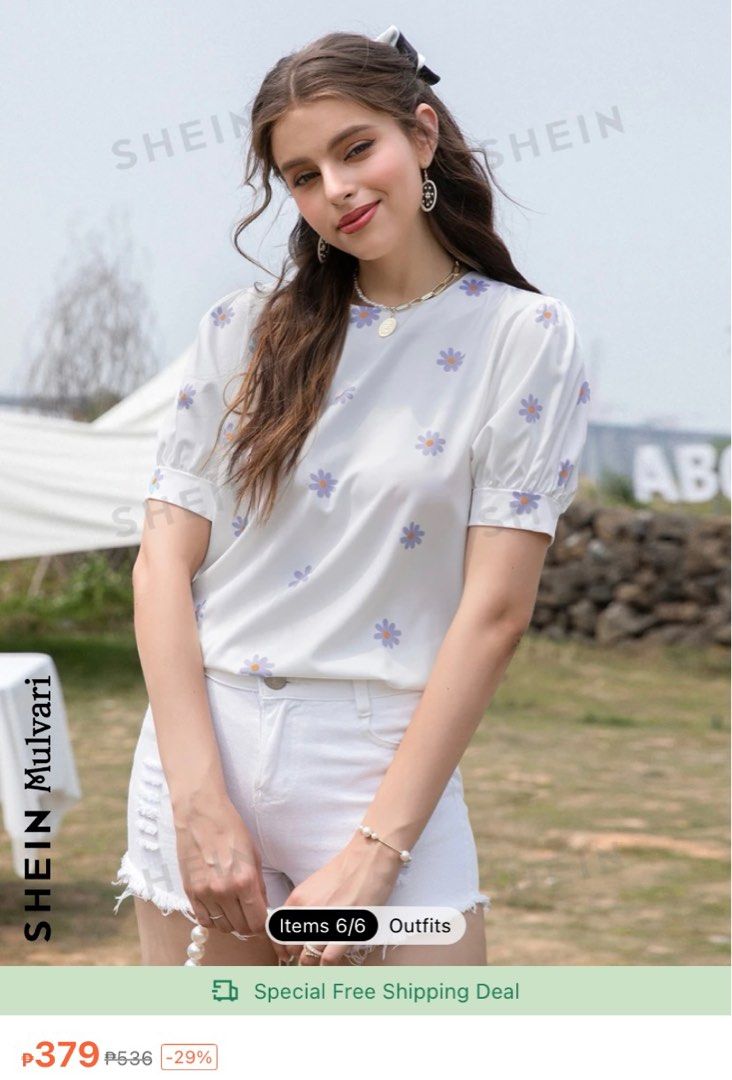 Floral puff sleeves blouse (Category: Blouses) located in Quezon City. Submitted by ankeyt (Listing ID 1311376466, Image 1). Description: For Metro Manila buyers only, shipping through grab/lalamove MOP : BDO/ BPI/ Gcash.
