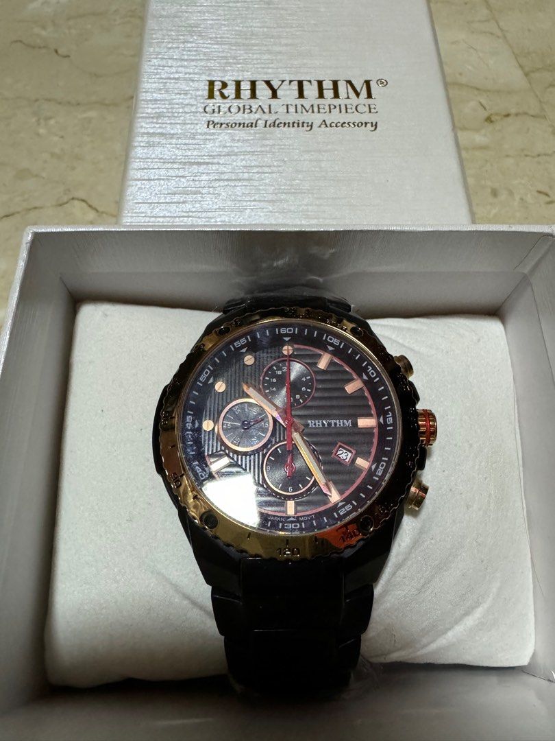 Free Delivery Rhythm S1113S Rose Gold Black Chronograph Wrist Quartz Watch Men s Fashion Watches Accessories Watches on Carousell
