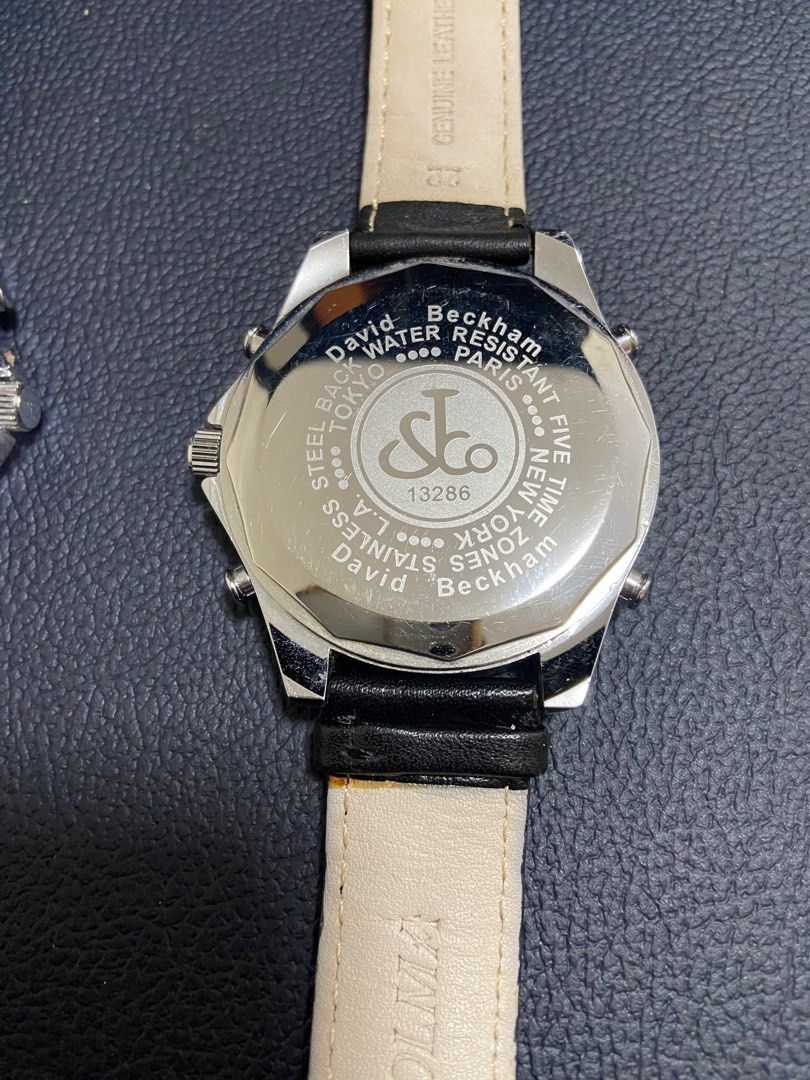 JACOB CO David Beckham Five Time Zone Watch Diamond Bazel Black White Day