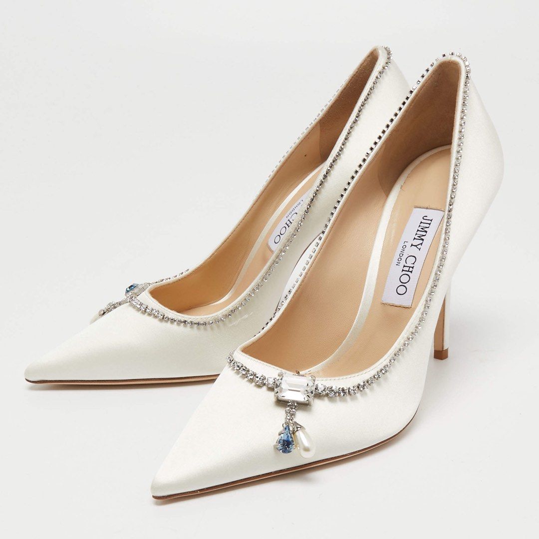 Jimmy Choo White Satin Love Pumps Size Women s Fashion Footwear Heels on Carousell