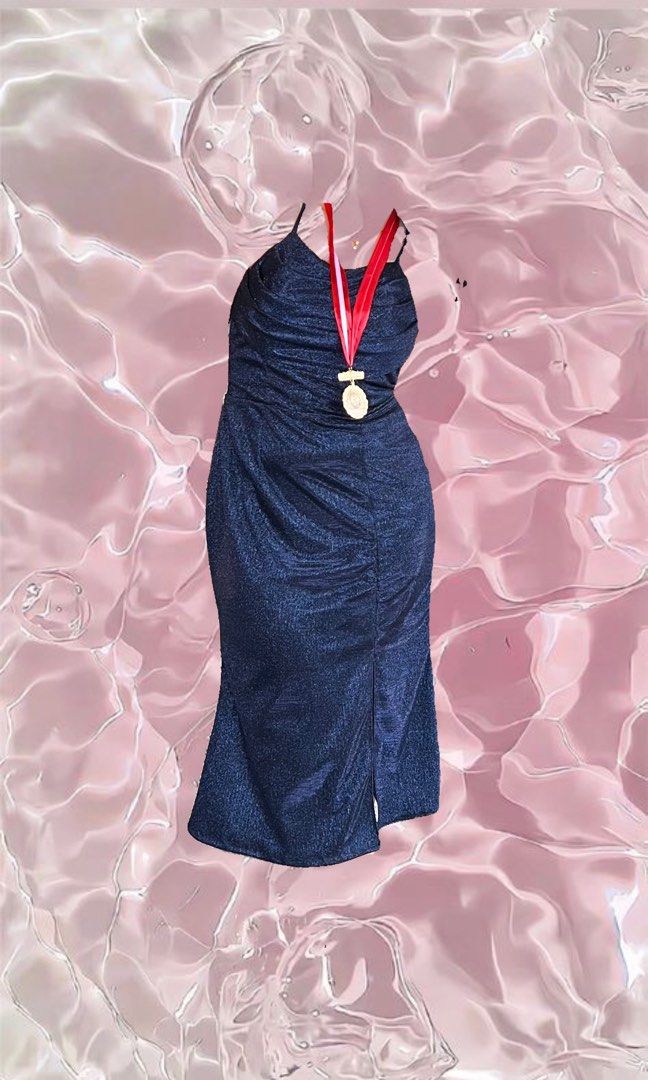 Navy Glittery Blue Gown (NEGOTIABLE) (Category: Evening dresses & gowns) located in Caloocan City. Submitted by siobabe (Listing ID 1311369088, Image 1). Description: USED ONCE FITTED GOWN BOUGHT JUNE 20 2024 ONLY USED ON JUNE 21 2024.