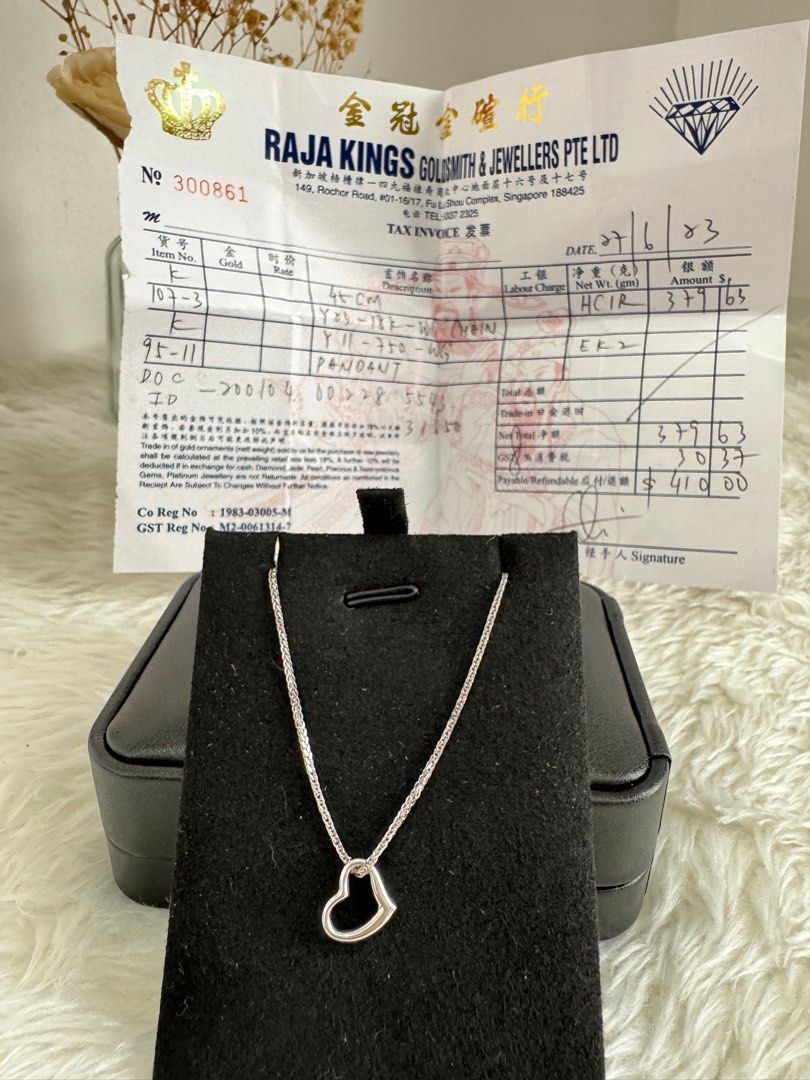 Open Heart Necklace in 18k WG (Category: Necklaces) located in Davao. Submitted by myclosetcleanup (Listing ID 1311396151, Image 3). Description: Open Heart Necklace in 18K WG with jeweller receipt, bought from SG 18 inches length, around 4.0 grams of 18k WG 18,000 only❤️ Rider thru Maxim Shipping thru J&T/ LBC Location: Northcrest Cabantian .