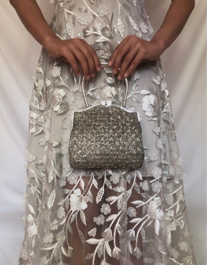 Vintage I.Magnin Beaded Black and Silver Bag (1960s Logo) main image 1