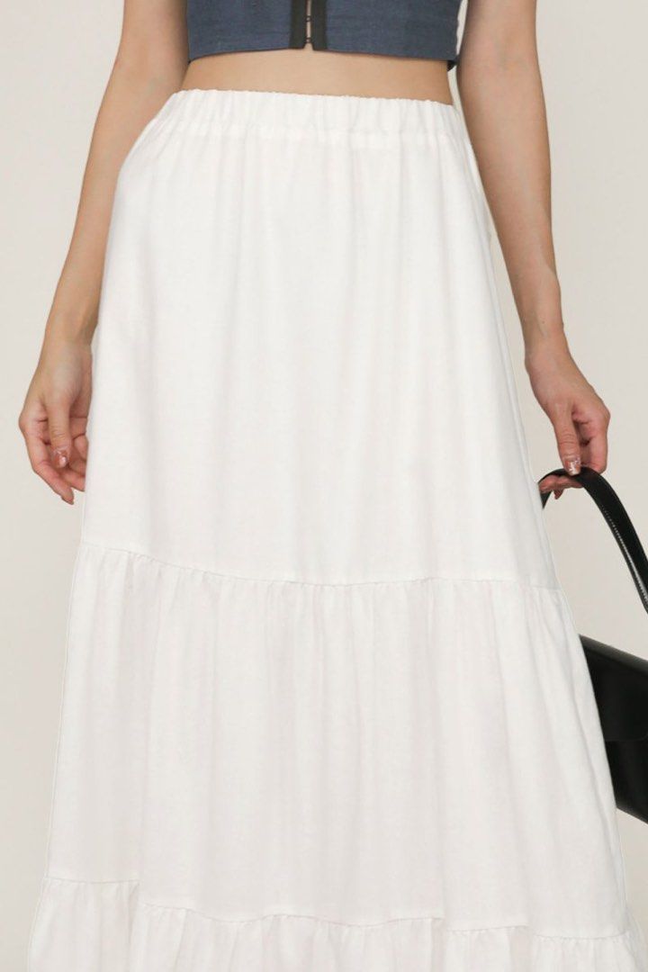 White linen tiered skirt on sale