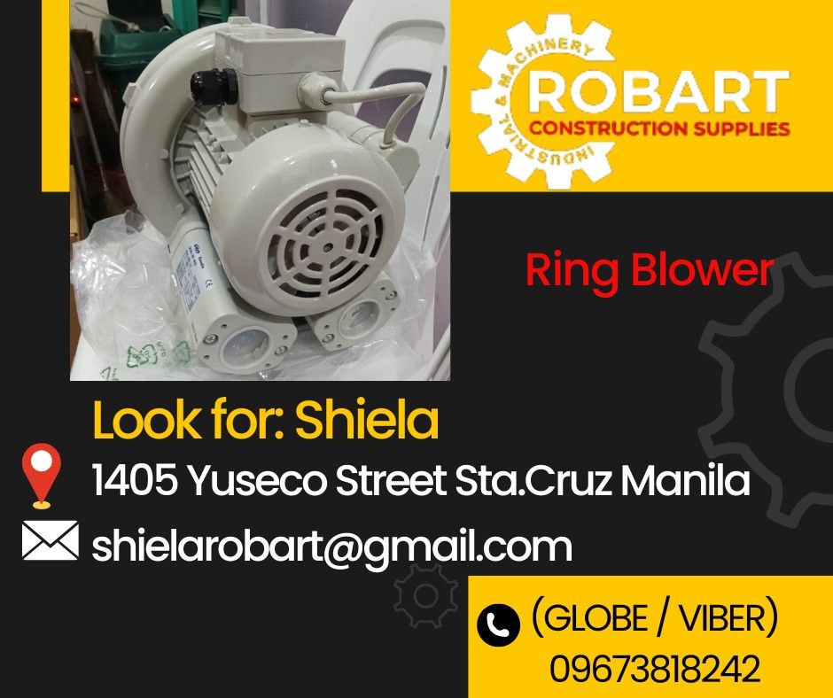 Ring Blower (Category: Construction Tools & Equipment) located in Caloocan City. Submitted by shielaroba44709 (Listing ID 1311360351, Image 1). Description: Ring Blower 1.2 Hp Single phase SEND US MESSAGE FOR INQUIRIES ‼️‼️ Call: 09673818242 / 09662708845 Landline: 8636-3005 / 7746-6248 / 7002-2872 Look For: Shiela Robart Email: shielarobart@gmail. com robartconstructionsupplies@gmail. com 🔵100% Trusted Supplier 🔵Competitive Price 🔵𝑾𝒆 𝒂𝒓𝒆