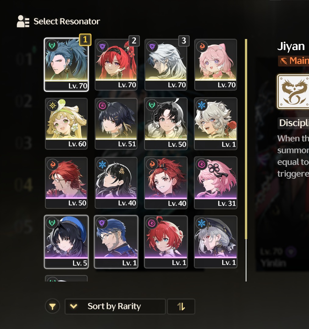 Compte Wuthering Waves UL 36 - Serveur EU - Personnages Jiyan, Verina, Yinlin, Calcharo, Jianxin + Arme Jiyan