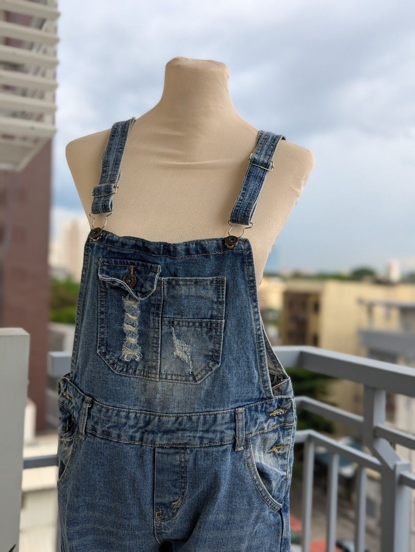 Tattered Denim Jumper Pants Women s Fashion Bottoms Jeans on Carousell