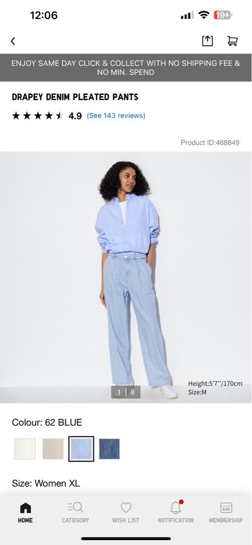 Uniqlo Drapey Denim Pleated Pants (Dark Blue and Light Blue