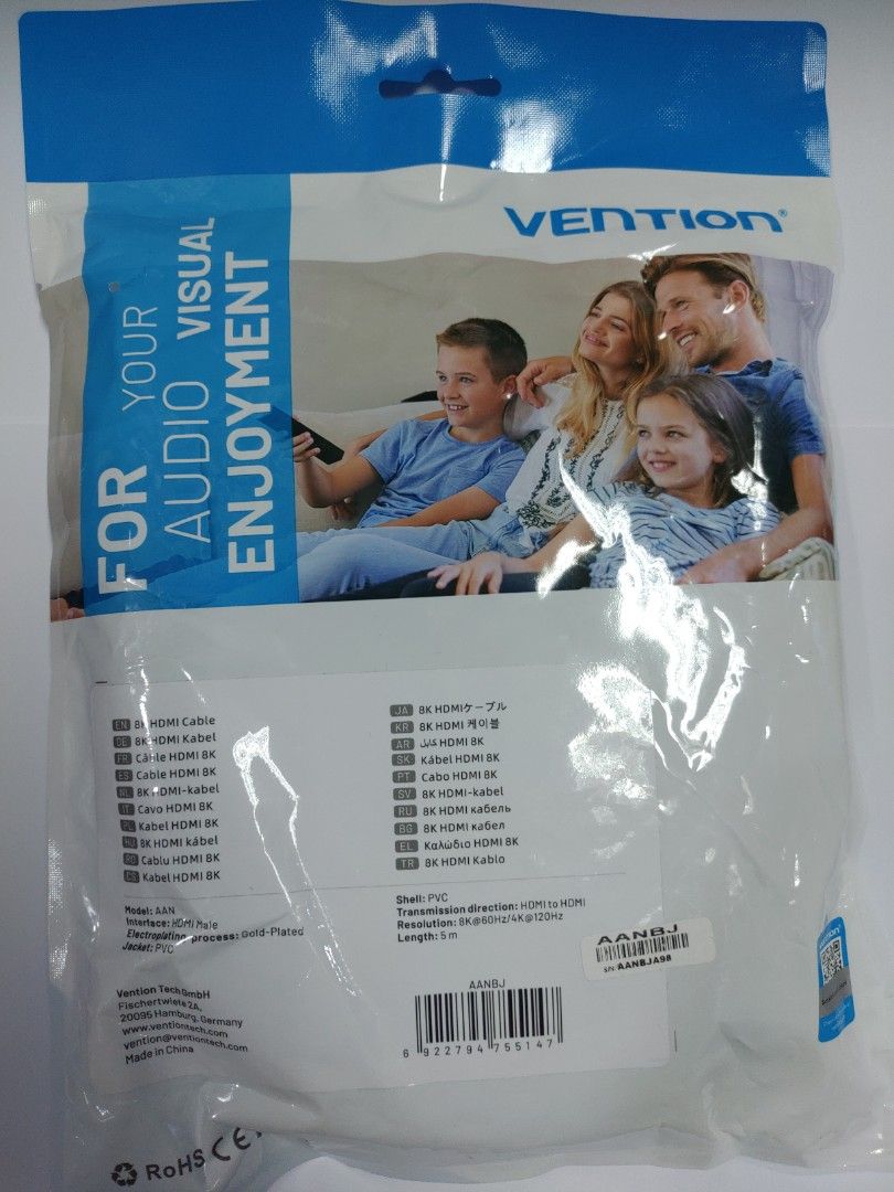 VENTION 8k HDMI CABLE 5M ( AANBJ) (Category: Cables & Adaptors) located in Rizal. Submitted by Technobyte (Listing ID 1311370469, Image 2). Description: 8k ultra hd dynamic HDR earc vvr 5meters.