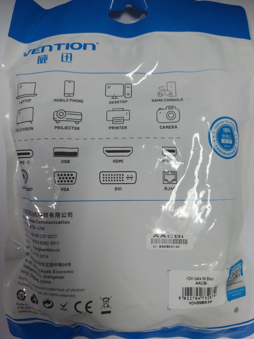 VENTION HDMI CABLE 4K 3 meters ( AACBI) (Category: Cables & Adaptors) located in Rizal. Submitted by Technobyte (Listing ID 1311375856, Image 2). Description: HDMI cable 4k 60Hz HDR/ARC 3 meters.
