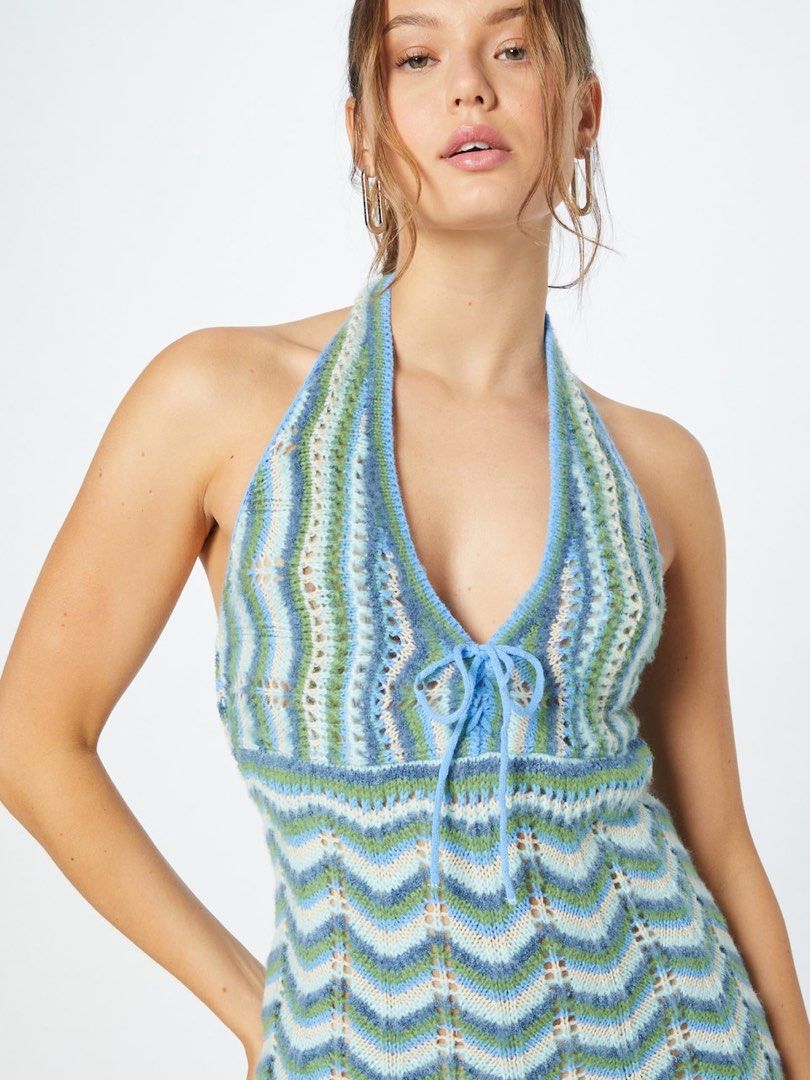 Y2k halter knitted summer tropical aesthetic beach dress casual backless dress Women s Fashion Dresses Sets Dresses on Carousell