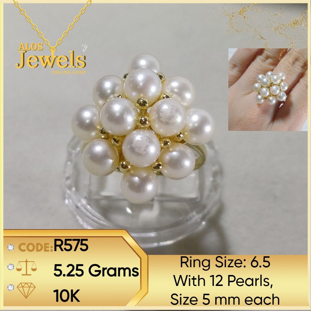 10K Imported Real Gold Ring with Pearls (Category: Rings) located in Manila. Submitted by alosjewelsonlineshop (Listing ID 1306848392, Image 1). Description: LAYAWAY DOWNPAYMENT: 3,600 ✅ ON-HAND – Real Gold Ring with Pearls ✅ Product Details: 10K Yellow Gold 5.25 Grams Size: 6.5 (Resizable) Markings: 10K Pearl Size: 12 Pearls x 5 mm each ✅ Avail discount for STRAIGHT CASH PAYMENT. ✅ Good Investment that appraises value over time and cheaper price