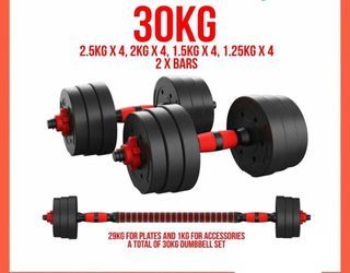 30kg 2in1 dumbbell set convertible to barbell