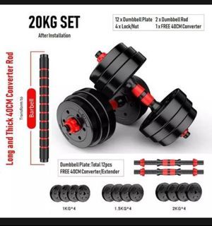 20kg 2in1 dumbbell set convertible to barbell