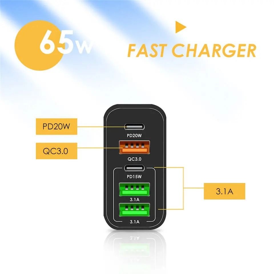 65W 充電器轉接器 2 個 3.1A USB 多口充電頭 PD15，20W+QC3.0 USB A 壁插充電器 mceckp 65W ...