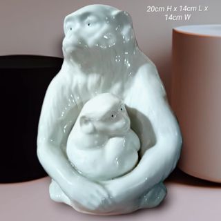 8" Vintage Hirado White Porcelain Mother and Child Monkey Figurine Saru Ikimono