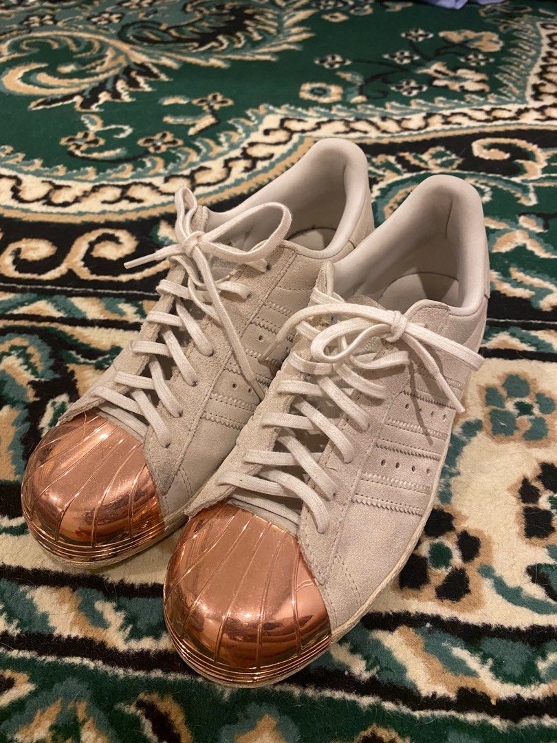 Adidas superstar fashion metal toe beige rose gold suede