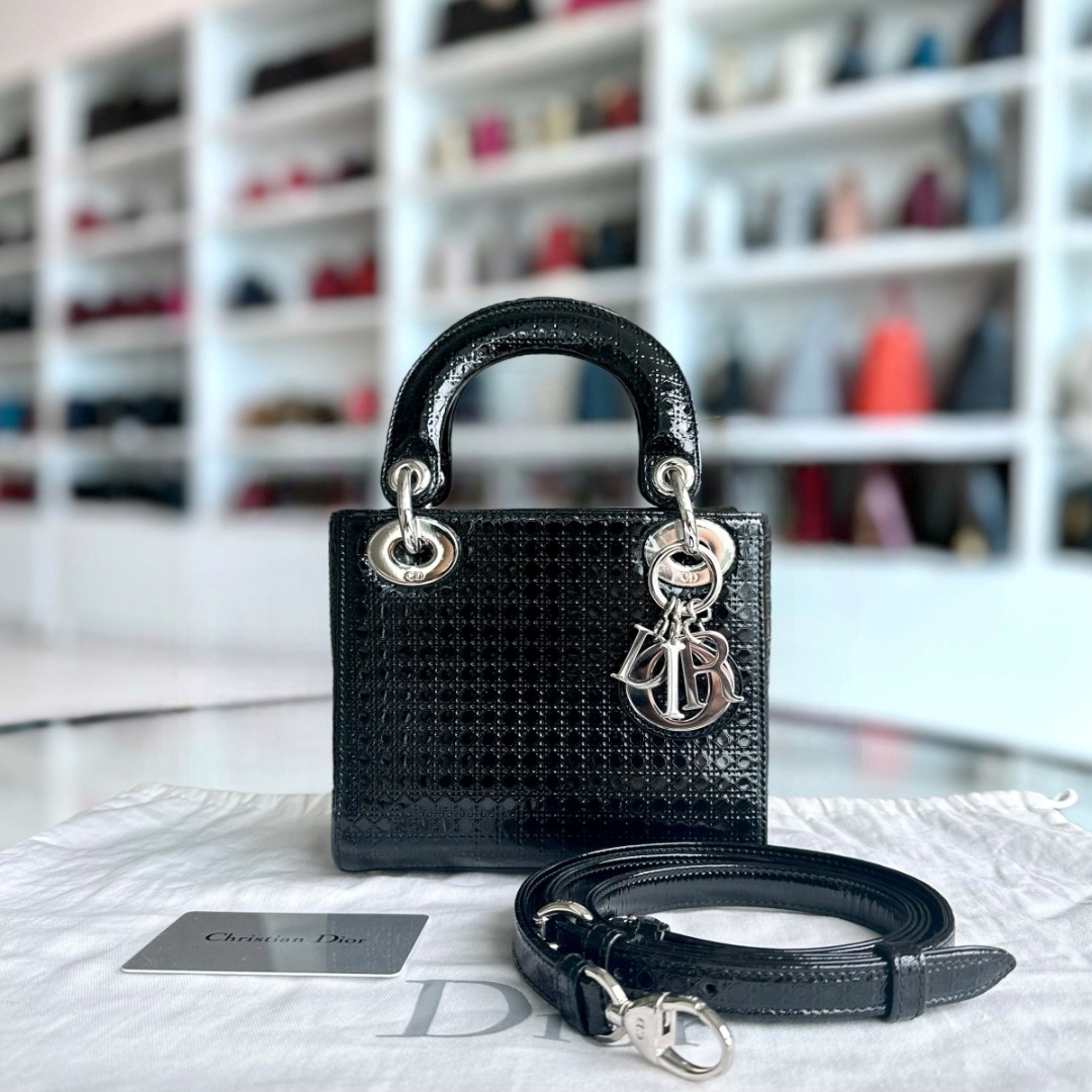 Adjustable strap Dior Lady Mini Micro Cannage Glazed Calfskin Leather Black SHW Luxury Bags Wallets on Carousell