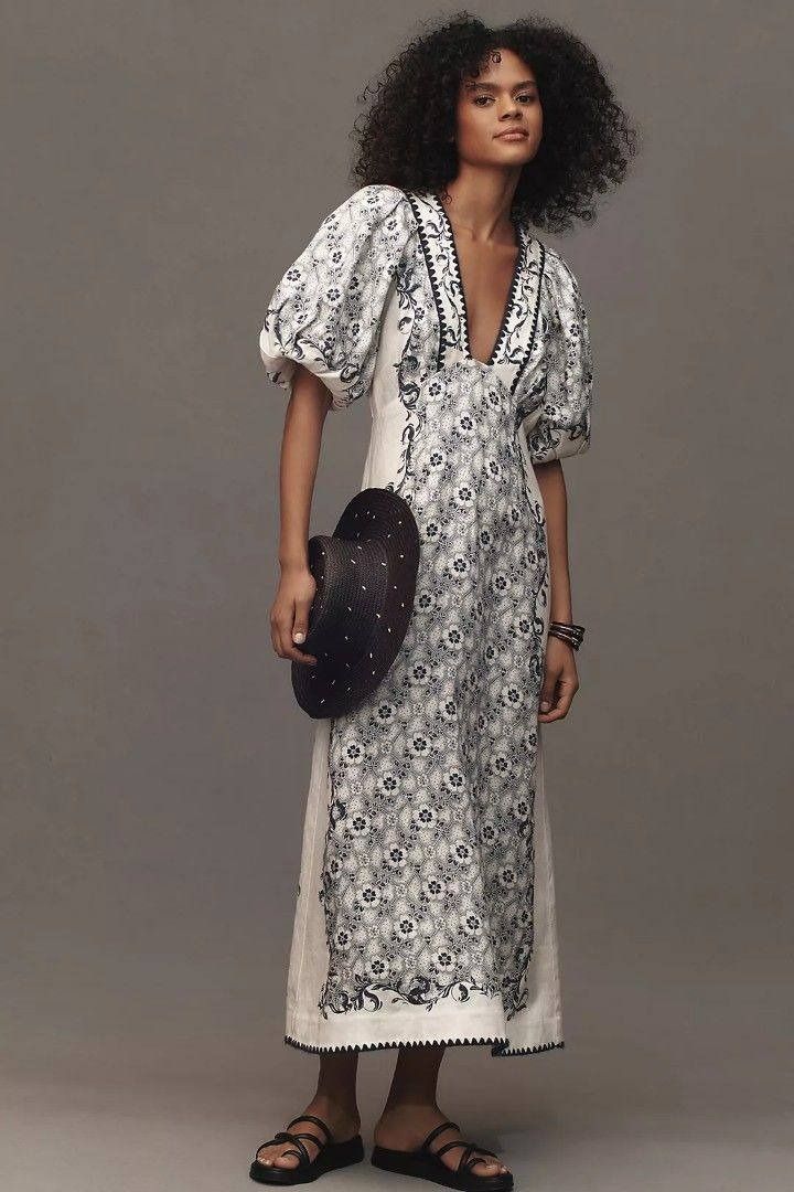 Linen cotton midi dress deals