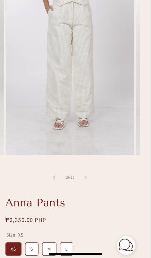 BNWT Carino Anna Pants (Category: Other Bottoms) located in Makati City. Submitted by jiu____ (Listing ID 1306636234, Image 3). Description: Original Price: Php 2350 (selling low na🥹) Condition: Brand New (got it at the last Carino & Friends pop up!) Size: XS RFS: a bit too tight on my waist😅 Mode of Payment: Gcash / BPI Local SF to be shouldered by buyer💌.