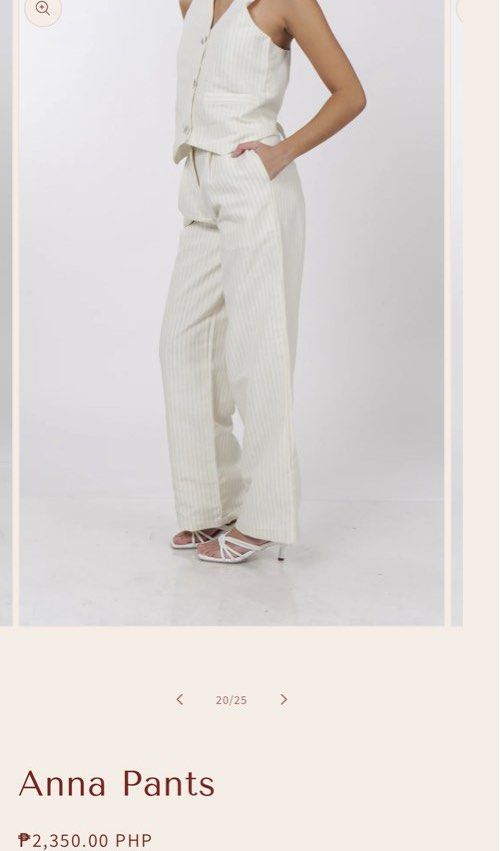 BNWT Carino Anna Pants (Category: Other Bottoms) located in Makati City. Submitted by jiu____ (Listing ID 1306636234, Image 2). Description: Original Price: Php 2350 (selling low na🥹) Condition: Brand New (got it at the last Carino & Friends pop up!) Size: XS RFS: a bit too tight on my waist😅 Mode of Payment: Gcash / BPI Local SF to be shouldered by buyer💌.