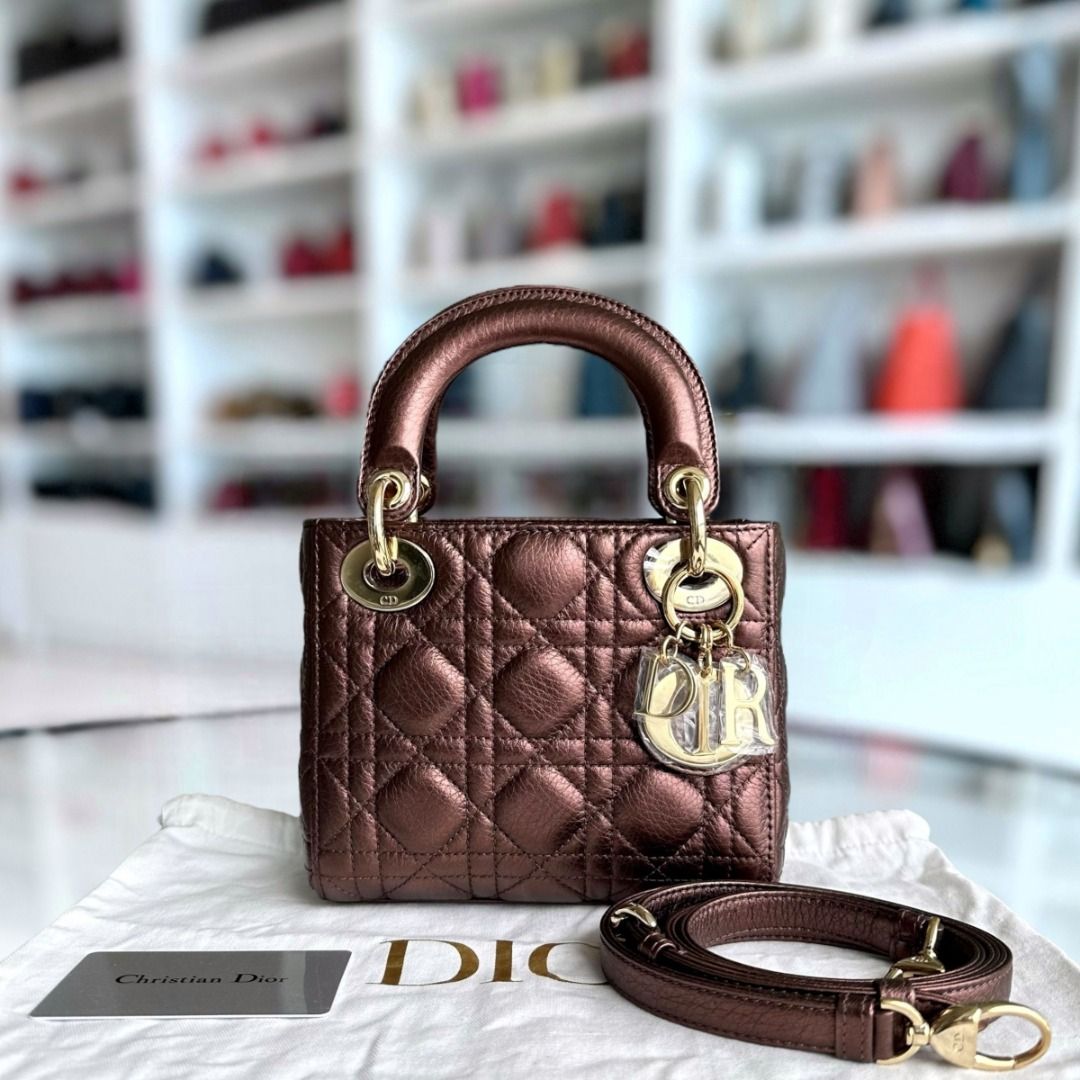 Calfskin Adjustable Strap Dior Lady Mini Calfskin Cannage Maroon Brown GHW Luxury Bags Wallets on Carousell