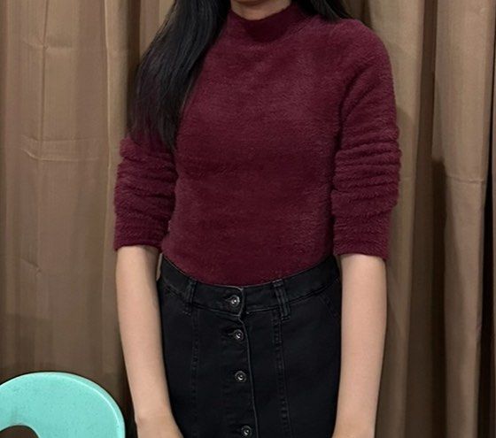 Calliope long sleeve maroon fuzzy blouse (Category: Blouses) located in Manila. Submitted by astoria_ (Listing ID 1306879510, Image 1). Description: Used once Size small.