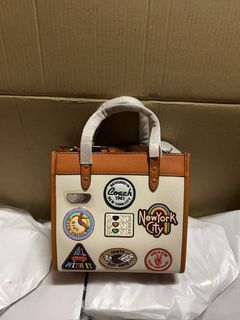 Coach Field Tote Bag with Patches and Rainbow Strap