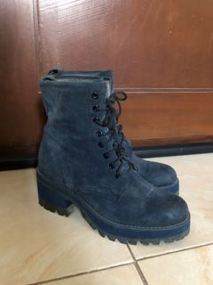 dark blue suede combat boots