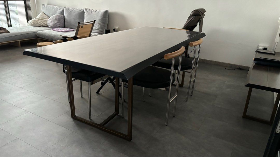 Dining Table Set (Category: Tables & Sets) located in Singapore. Submitted by txnc77 (Listing ID 1306772401, Image 2). Description: 2.1m dining table 210cm L 76cm H 99cm W Re-laminated with korea laminate 1.8m bench 180cm L 45.5cm H 37.5cm W Minor scratches .