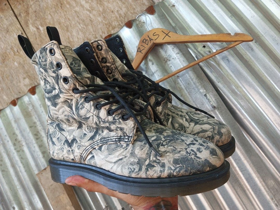 DR. MARTENS rare beckett skull and rose canvas boots Men s Fashion Footwear Boots on Carousell