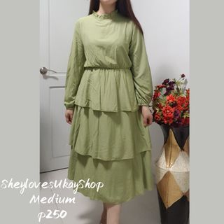 Green Longsleeve Dress with Layered Skirt(Ukay/Preloed)