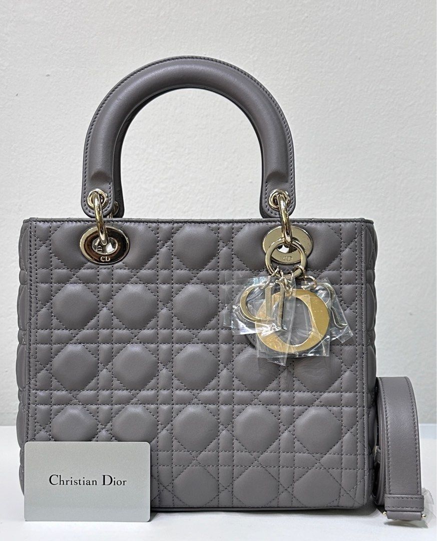 Handbags Christian Dior Grey Cannage Quilted Lambskin Leather Medium Lady Dior Bag Luxury Bags Wallets on Carousell