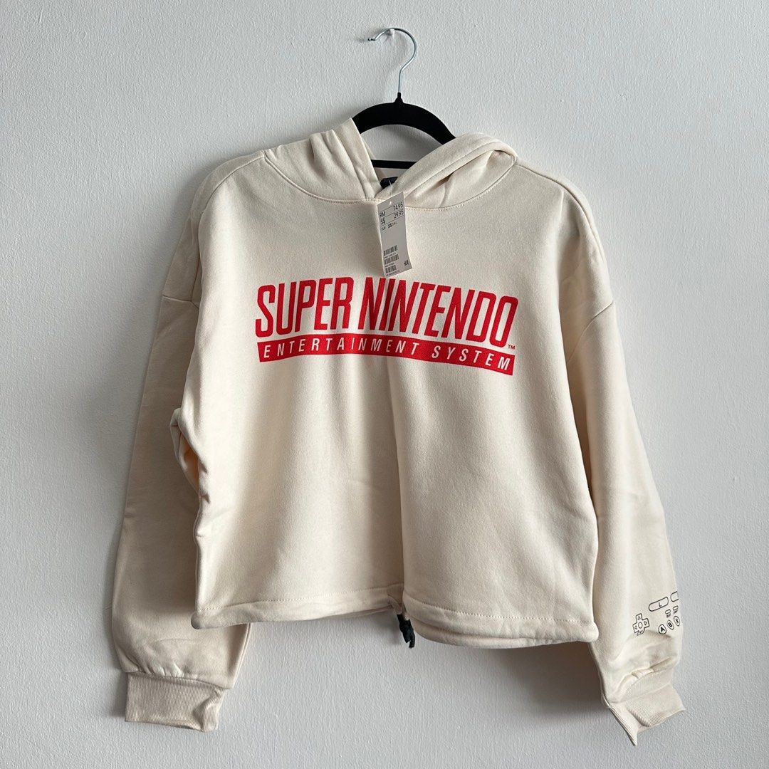 H M Hoodie With Drawstring Hem Super Nintendo Light Beige