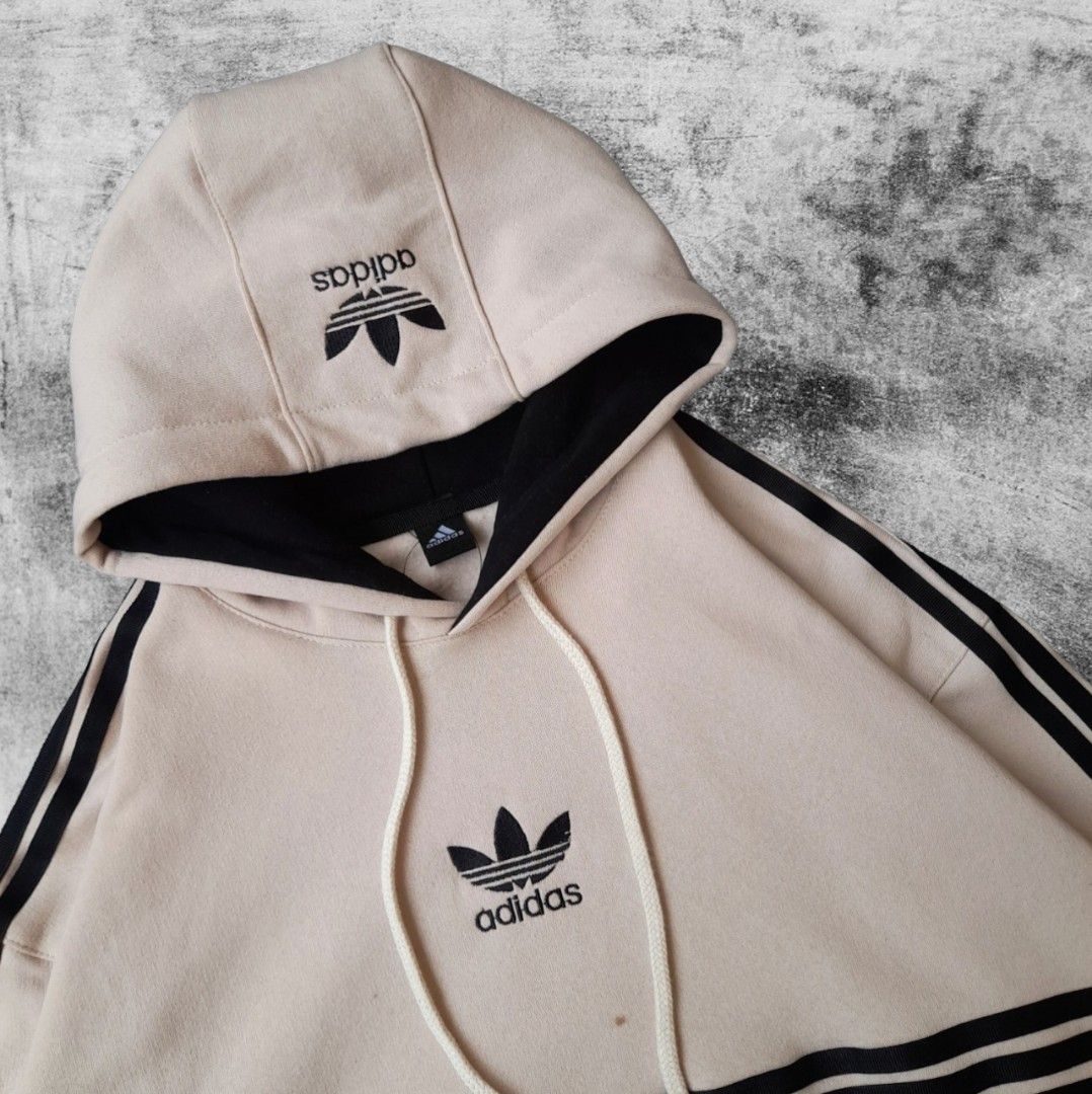 Hoodie Adidas 3 Stripes Color Block Cream Hitam