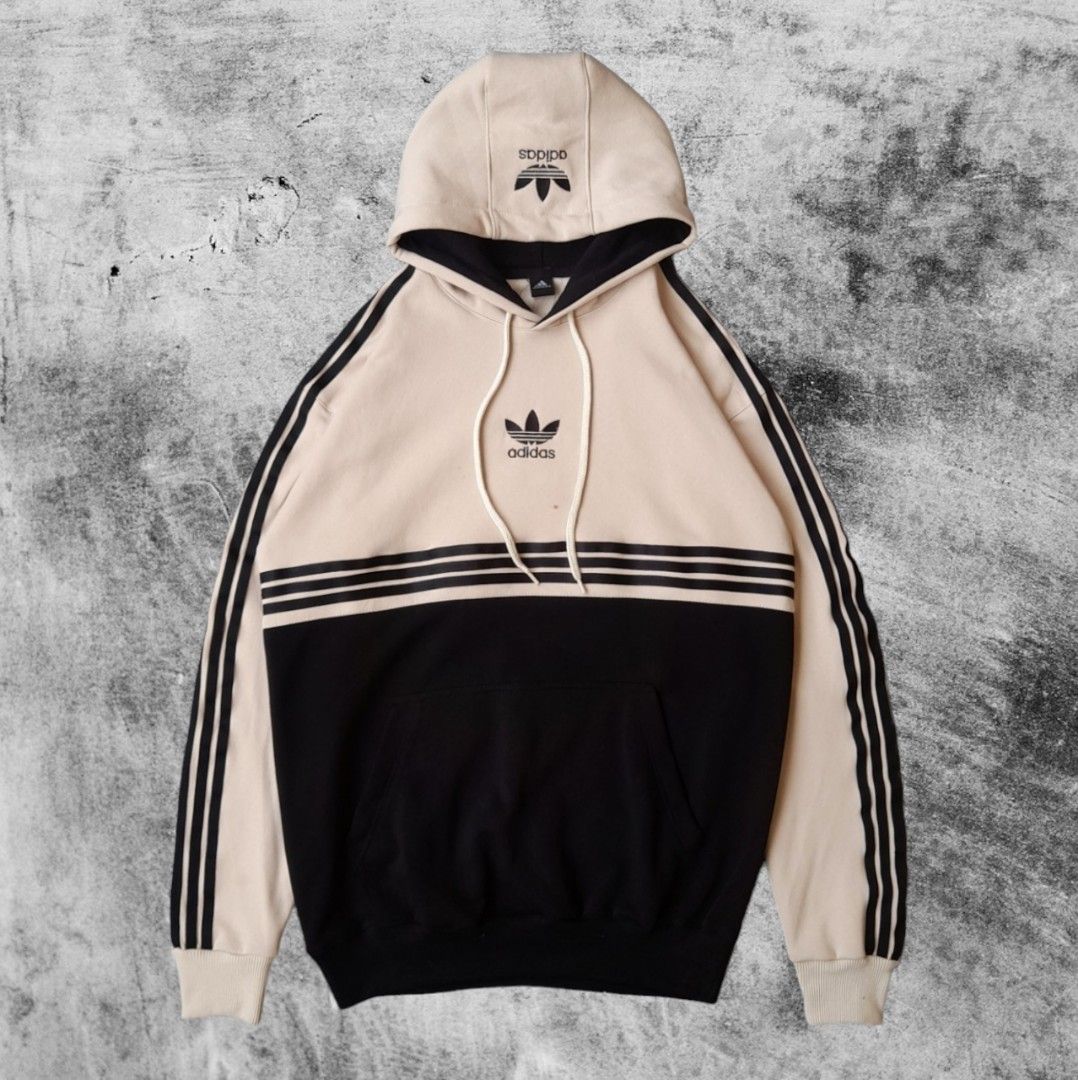 Hoodie Adidas 3 Stripes Color Block Cream Hitam