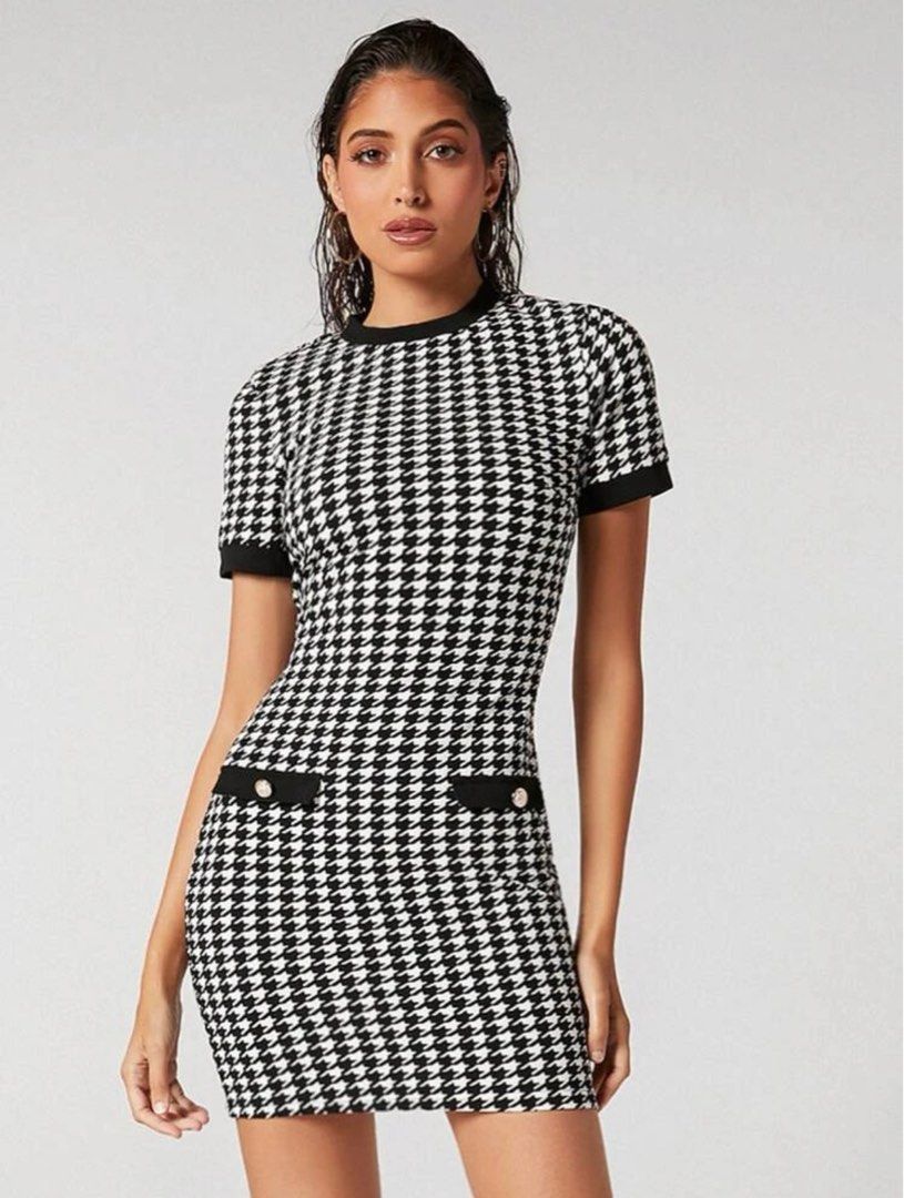 Houndstooth bodycon dress clearance